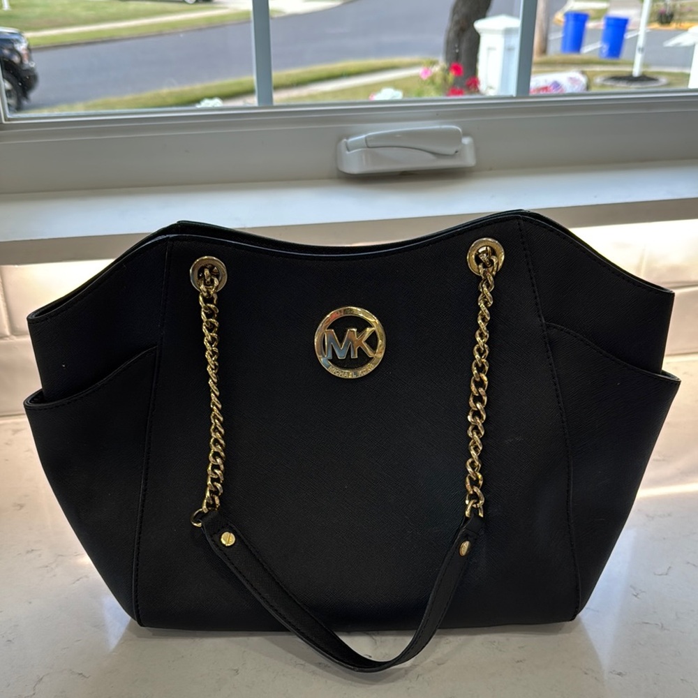 Michael Kors Black Shoulder Bag with Gold Accents